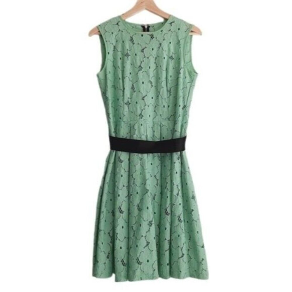 SANDRA ANGELOZZI Floral Lace Dress Fit & Flare Mint Green Sz S Flawed
